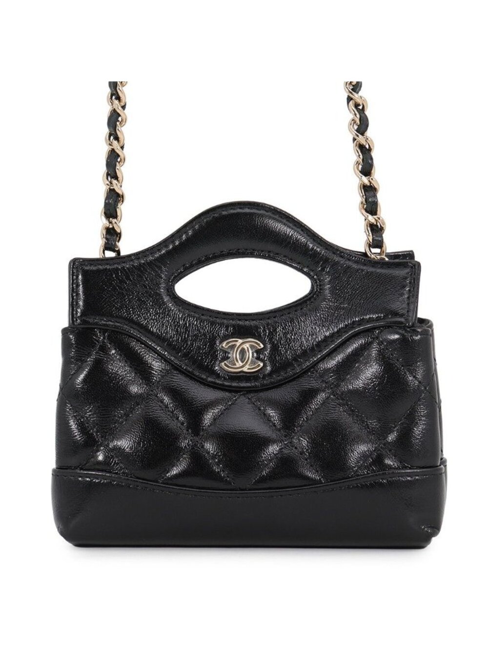 Chanel Chain Shoulder Bag CC Logo Quilted Lambskin Clutch Black
